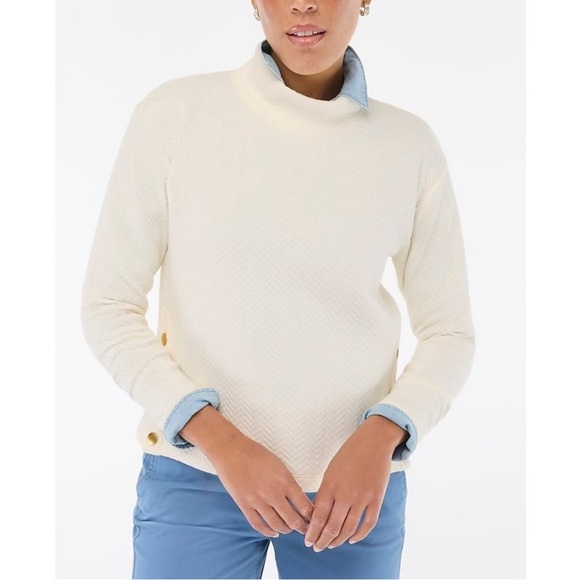 J. Crew Sweaters - NWT J. Crew Ivory Herringbone Quilted Mock Neck Sweatshirt Small Snap Side